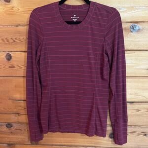 Athleta Chi Striped Long Sleeve Top Shirt Burgundy Activewear Size extra Small